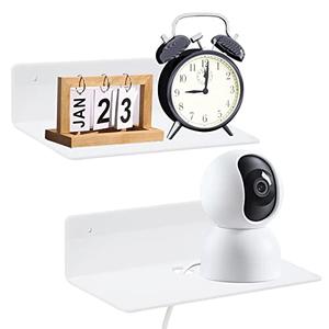 luium 9 Inch Acrylic Floating Shelf No Drill Adhesive Wall Shelf Set of 2 for Funko Pop Storage, Floating Shelves Damage-Free Expand Wall Space for Living Room, Bathroom, Gaming Room, Office - White