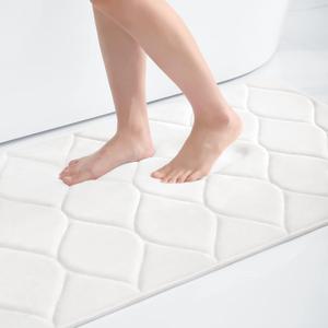 Colorxy Memory Foam Bathroom Rugs, Ultra Soft & Non-Slip Bath Mat, Water Absorbent and Machine Washable Shower Bath Runner Rug for Kitchen Bathroom Floor Carpets, 36''x24'', White