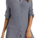 JACWERA Swimsuit Coverup for Women 2024, V-Neck Beach Button Down Bikini Cover Ups Knee-Above Shirt Tops, Grey M
