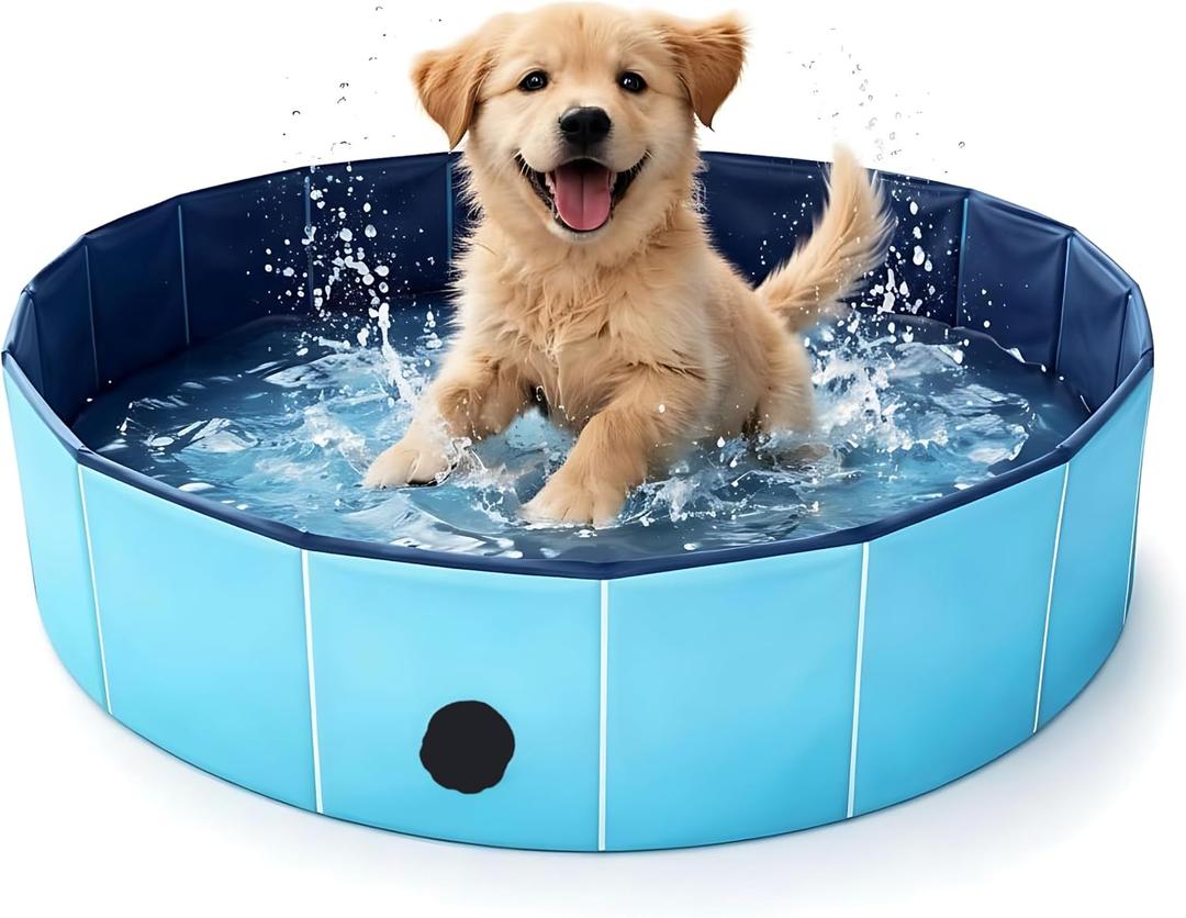 Foldable Dog Pool, Portable Heavy Duty Pet Bath Tub for Small Dogs, Quick Drain, Indoor Outdoor Kiddie Pool for Backyard (32in * 8in)