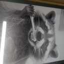 Funny Bathroom Wall Art Framed Raccoon Bathroom Pictures Wall Decor, 24"L x 16"W
