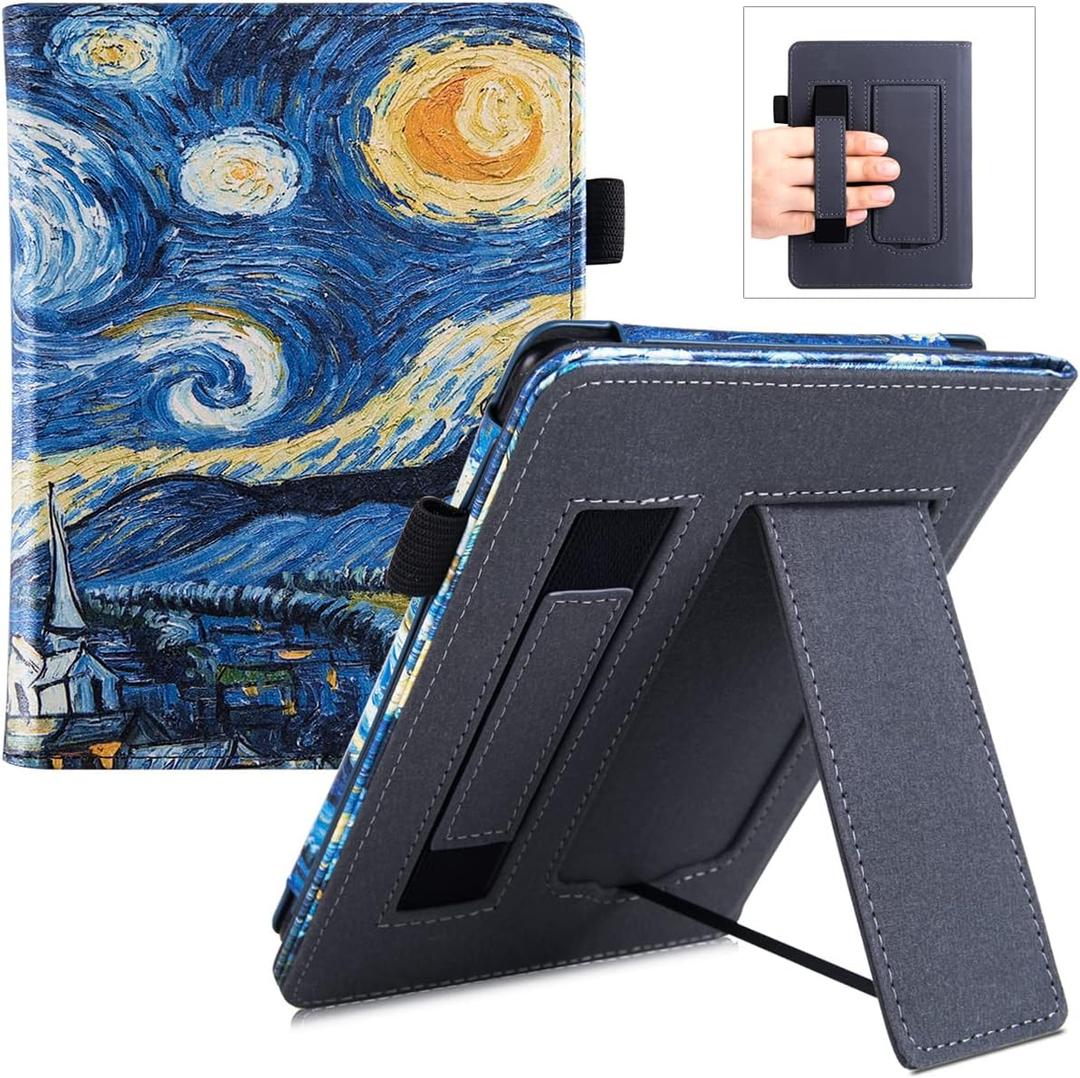 BOZHUORUI Stand Case for 6" Kindle Paperwhite 5th/6th/7th/10th Generation e-Reader (2012-2018 Release) - Lightweight PU Leather Protective Cover with Hand Strap & Auto Sleep/Wake (Starry Sky)