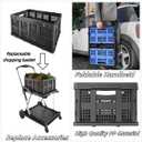 Collapsible Storage Crates | Stackable Storage Baskets | Plastic Folding Crates with Handles | Foldable Crate Suitable for Shopping Cart, Groceries, Warehouse,Supermarket, Black