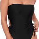Sports Illustrated Womens Strapless One Piece W/Adjustable Side Cutouts (Black, S)