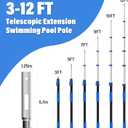 Pool Pole, 3-12FT Telescoping Swimming Pool Cleaning Pole, Upgraded Aluminum Extension Pole with Flip-Lock & Screw Lock for Pool Skimmer Net, Brush & Vacuum Head