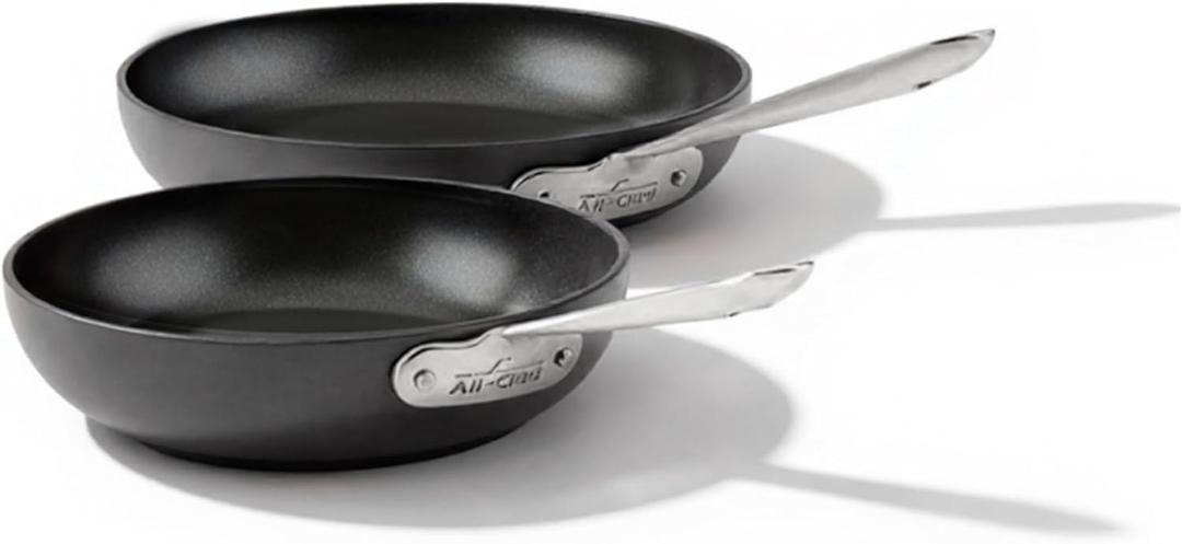 All-Clad HA1 Hard Anodized Non Stick Fry Pan Set 2 Piece, 8, 10 Inch, Induction, Oven Broiler Safe 500F, Pots and Pans Set, Kitchen Frying Pans, Skillets, Premium Cookware, Home, Dishwasher Safe Black