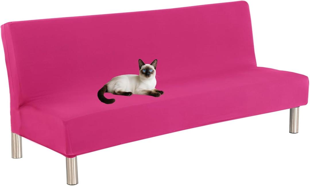 Cornasee Stretch Futon Cover Slipcover Full Size,Fully Folding Armless Sofa Bed & Couch Protector,Machine Washable (Pink)