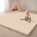 Bella's Friends Foldable Baby Play Mat for Floor, 50"x50" Vegan Leather Playpen Mat, 1.2" Extra Thick Foam, Non-Toxic, Wipe-Clean, Travel-Ready, Non-Slip Crawling Mat for Kids Toddlers&Infants, Beige
