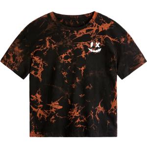 SOLY HUX Boy's Tie Dye Graphic Print T Shirts Short Sleeve Drop Shoulder Summer Tee Tops (Black)