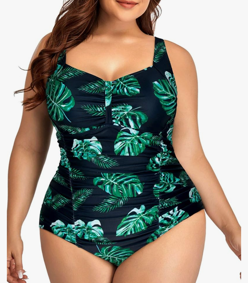Daci Women Plus Size One Piece Swimsuits - Tummy Control Retro Ruched Bathing Suits Vintage Swimwear L