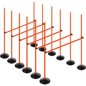 Orange Adjustable Height Agility Hurdle Set Multi-Function Soccer Trainning Pole Set Coaching Sticks with Rubber Base (4.9 FT)