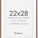 22x28 Picture Frame in Walnut, 22 x 28 Poster Frames for Wall, Solid Oak Wood Picture Frame 22"x28" with Glass, 22x28 Frame Matted to 18x24, 28x22 Wood Frame, 22 by 28 Art Frames, Walnut Color, 1 Pack