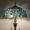 Tiffany Style Floor Lamp, 16" Stained Glass Dragonfly Shade with Antique Bronze Base, 2-Light E26 Pull Chain Standing Reading Light for Living Room, Bedroom, UL Listed, 16x16x64 Inches (Sea Blue Dragonfly)