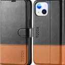 TUCCH Wallet Case for iPhone 13, [RFID Blocking] [3 Card Slots] TPU Interior Protective Case, Magnetic Folio Shockproof PU Leather Stand Flip Cover Compatible with iPhone 13 6.1 5G, Black & Brown