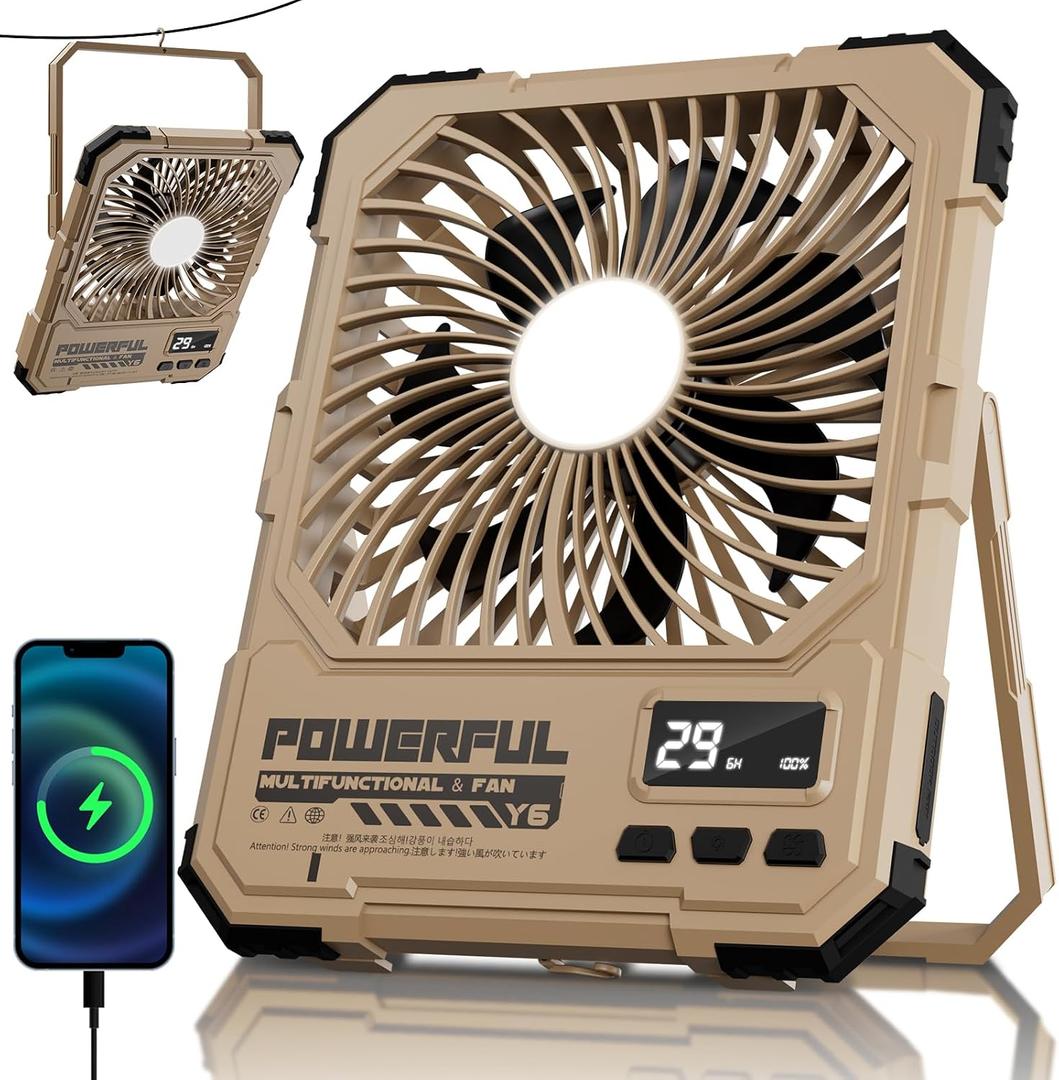 20000mAh Rechargeable Battery Powered Fan, Up to 85H Runtime Rechargeable Fan with LED Light, Ultra-thin Portable Camping Fan for Home, Outdoor, Tent, Travel,Cruise Ship Essentials