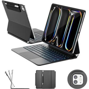 for ipad Pro 13 inch Case with Keyboard (M5 2025 / M4 2024), Magic Keyboard with Pencil Buckle, 11 Colors Backlight, Stain-Resistant Surface, Multi-Touch Trackpad, Magnetic Stand, Black