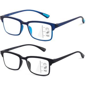 CARA 2 Pack Progressive Multifocus Reading Glasses, Flexible Lightweight TR90 Frame Blue Light Blocking Computer Readers, Workspace for Near Range (C1, 2.25)