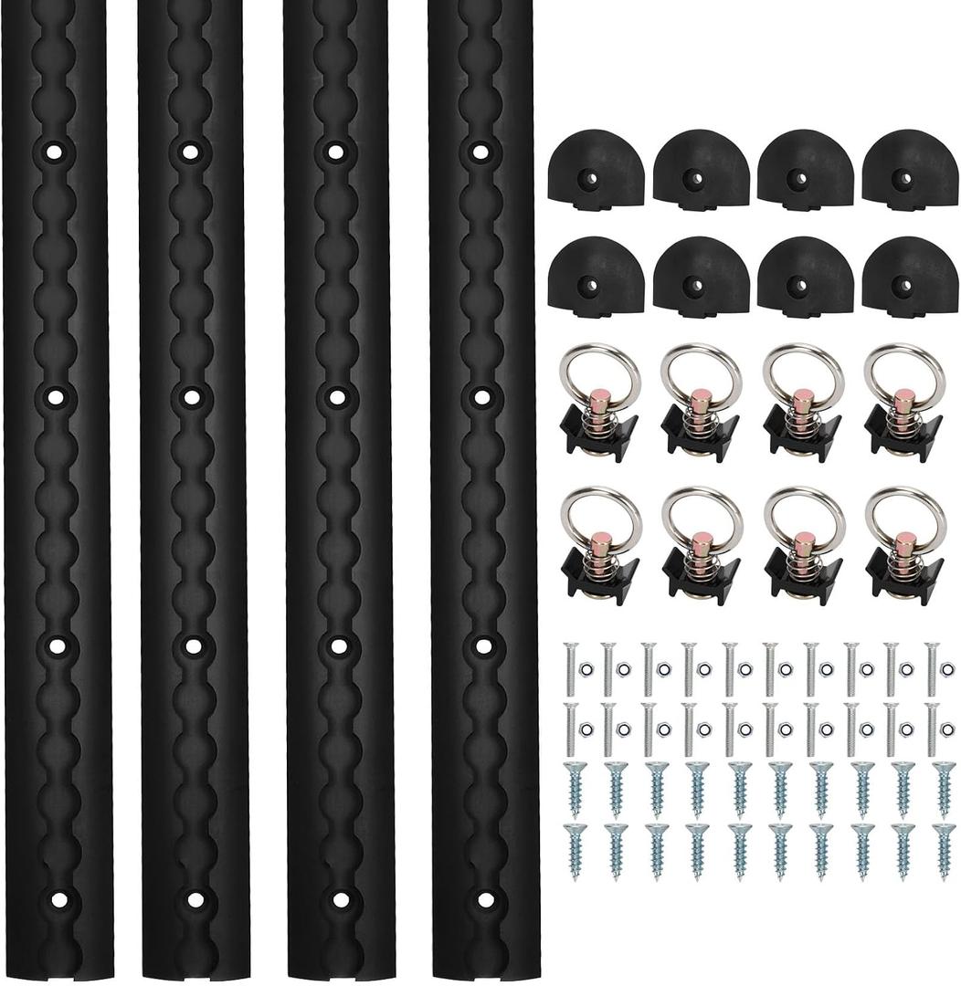 Upgraded 4ft 4pcs Heavy Duty Aluminum L-Track Rail, 48" Aluminum L-Track Tie Down System, Include (8) O-Ring, (8) Black End Caps and Mounting Screws, Suitable for Secure Motorcycles,Small Tractors etc