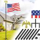 Flag Pole for Outside House, Outdoor Black Heavy Duty 10 FT Flag Pole Kit, for Residential or Commerical, Tangle Free Flagpole (Include American 3 X 5 Flag, 5 Pronges Base, Eagle Shaped Head)