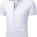JMIERR Men's Muscle Fit High Stretch Wrinkle-Free Button Down Dress Shirts Summer Casual Short Sleeve Shirt (M)