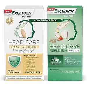 Excedrin Head Care Proactive Health Dietary Supplement - 110 Count and Head Care Replenish Plus Focus Drink Mix from 24 Packets Convenience Pack
