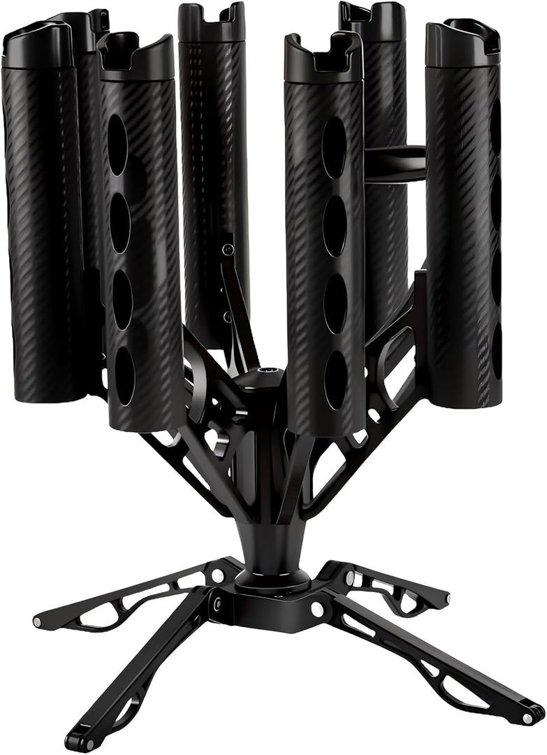 360-Degree Rotating Fishing Rod Holder Stand, Round 7 Fishing Rod Storage Rack Floor Stand Multi-Position Storage Rack, Fishing Pole Rack, Black