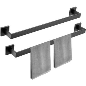 23.6 Inch Matte Black Bathroom Towel Bar Set, 2-Piece Square Wall Mounted Towel Rack, Wall Mounted 304 Stainless Steel Towel Holder for Bathroom