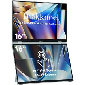 U16 Pro 16" Dual Portable Monitor Touchscreen, 1200P FHD Laptop Screen Extender with USB-A&C/HDMI, Foldable Travel Monitor for Laptop/Mac/PC/Windows, Single-Cable Dual Display, VESA Mountable