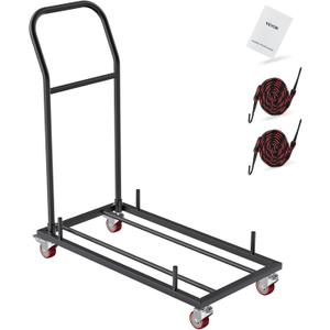 VEVOR Folding Chair Cart, Iron Commercial Trolley with 12 Chairs Capacity, Foldable Chairs Rack Dolly with 4 Casters, Storage Transport Cart for Flat Stacking Plastic Resin and Wood Chairs, Black