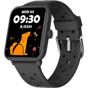 BIGGERFIVE Smart Watch for Kids Without APP, Fitness Tracker Watch Pedometer, Heart Rate, 5ATM Waterproof, Sleep Monitor, Calorie Step Counter, Games, Alarm Clock for Boys Girls 5-14, Porous Black