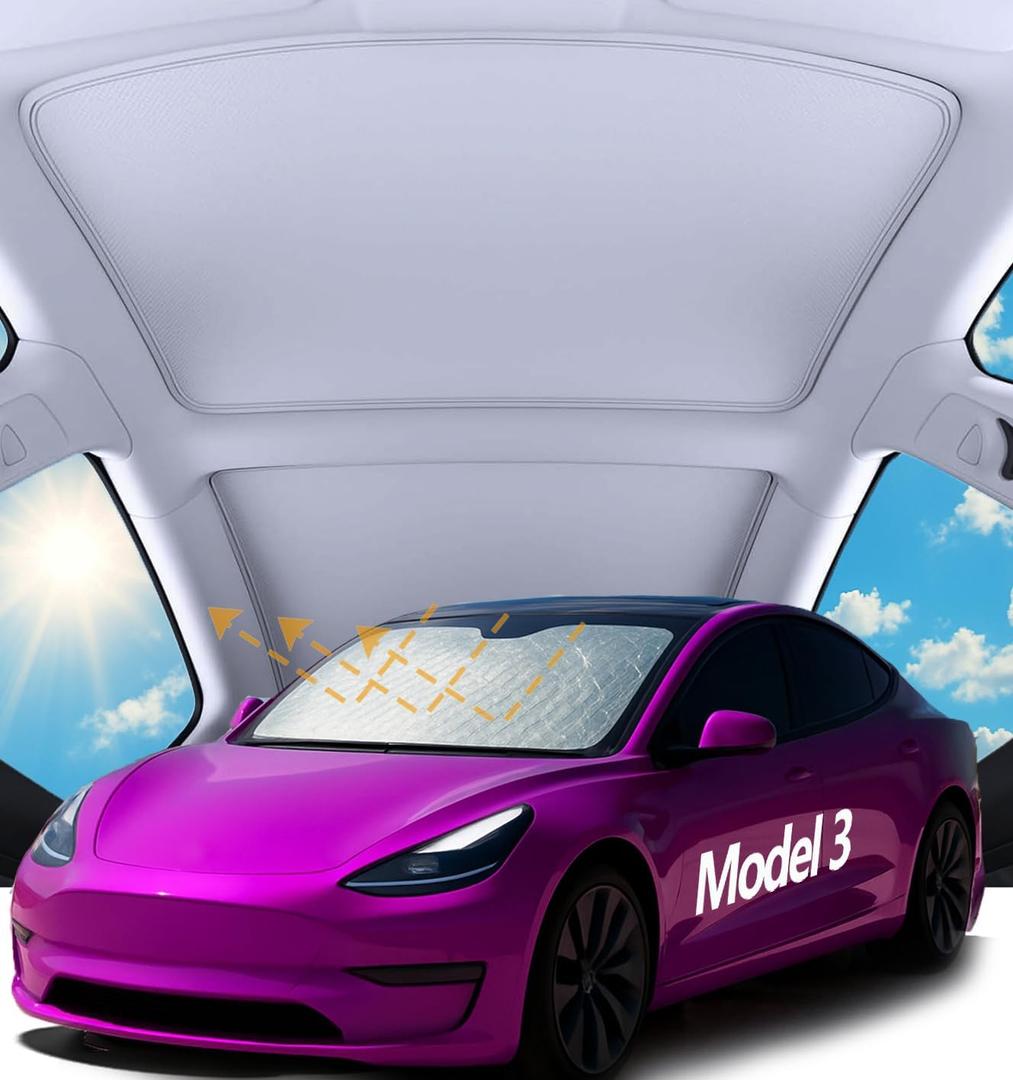 10PCS Sunshade Roof & Full Windshield Side Window for 2021-2023 Tesla Model 3, Heat Insulation Foldable Sun Shade Cover Camping Privacy Accessories with Storage Bag