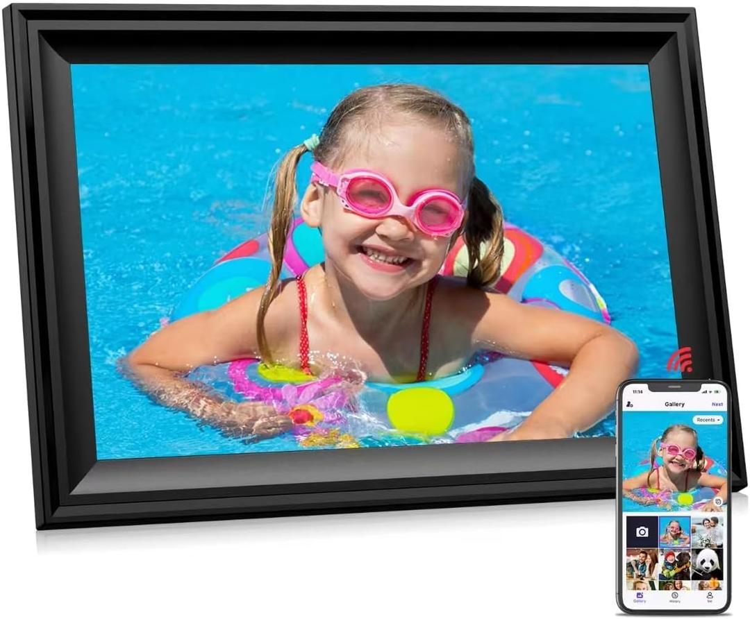 Digital Picture Frame, 10.1 Inch WiFi Photo Frame Electronic, IPS HD Display Touch Screen, 16GB Storage, Wall Mountable, Auto-Rotate, Share Photos and Video via Uhale App (Inky Black)