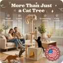 45-in Cat Tree for Indoor Cats with Built-in Laser Toy | Multi-Level Cat Tower with Plush Hammock, Cat House Scratching Posts, Cozy Condo Perch & Hanging Ball, Supports up to 22 LB, Beige