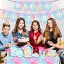 142Pcs Tie Dye Birthday Party Decorations,Colorful Birthday Party Supplies Tableware Includes Tie Dye Plates and Napkins,Cups,Tablecloth,Happy birthday Banner, Serve 20