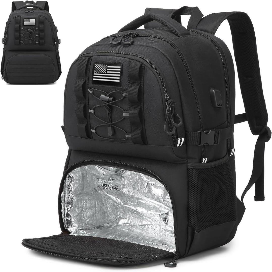 Laptop Lunch Backpack for Men - 40L Large Capacity Work Backpack with Lunch Compartment and USB Post, RFID Insulated Cooler Backpack for Work, Travel, Picnic, Black