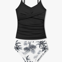 Girls Swimsuit 2 Piece Bathing Suit Criss Cross Ruched Girl Tankini Sets Printed Girls' Swimwear 11-12Yrs