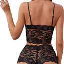 Lilosy Sexy Sheer Floral Lace Pajamas Lingerie Set High Waist Sleepwear Bra and Panty 2 Piece Nightwear (Black, M)