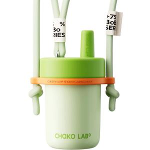 CHAKO LAB Kids Water Bottle with Carrying Rope and Straps | Vacuum Insulated Stainless Steel 16oz for School and Trvels | Two Travel Carrying Options | Matcha Green