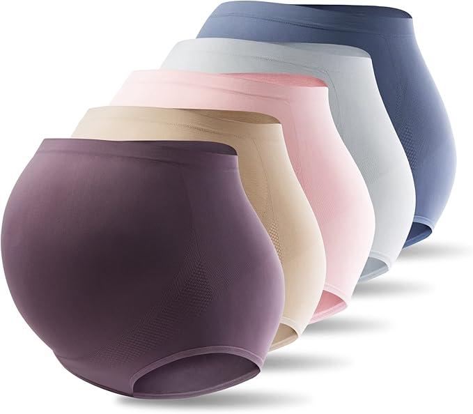 Mama Plus Women's Over Bump Maternity Underwear High Waist Seamless Pregnancy Briefs Nylon Panties Multi-Pack, M