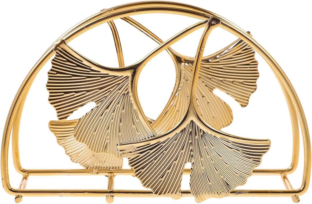 Kichvoe Wrought Iron Napkin Holder Leaf Design Tissue Dispenser Stand for Kitchen Dining Table Party Decoration Compact Metal Paper Towel Storage (Golden 2)