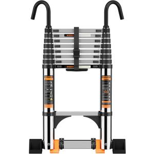Telescopic Ladder,3.8M Stainless Steel Thickened High-Strength Loft Ladder, step ladder with Stabilizer Bar and Detachable Hooks, Multi Purpose Extendable Portable Folding Ladders (3.8M/12.5FT)