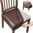 FUANGUI Dining Chair Covers Set of 6, Waterproof PU Leather Stretch Chair Seat Slipcovers Soft Removable Washable Chair Covers, Kitchen Chair Seat Covers Protectors Dining Room, Pu-Coffce