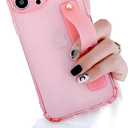 siduater Strap Case for 6.7" iPhone 14 Pro Max with Wristband Kickstand, Clear Soft TPU Protective Shockproof Bumper Cover, Adjustable Hand Grip Loop for iPhone 14 Pro Max 6.7 Inch, Pink