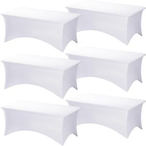 Fixwal 6 Pack Table Cloth Rectangle Table, 6FT Table Cover, White Table Cloth Rectangle Fitted Rectangular Stretch Tablecloth, Washable Patio Table Cover (White, 72L x 30W x 30H Inch)