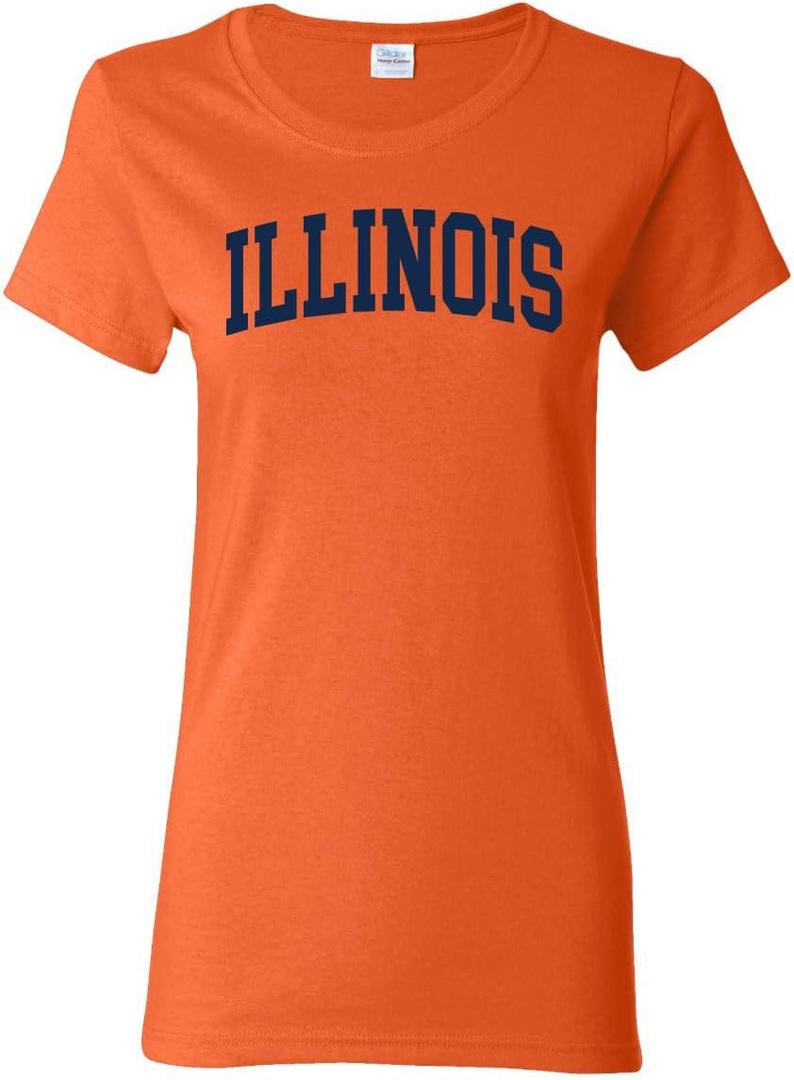 Wild Bobby State of Illinois College Style White Fashion Womens T-Shirt, Orange, Medium