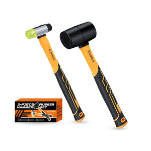 2-Piece Rubber Mallet Hammer Set, 8oz Rubber Hammer Mallet & 25mm Double-Faced Soft Mallet, Shockproof Fiberglass Handle with Cushion Grip, Damage-Free to Floor, Tile, Crafts