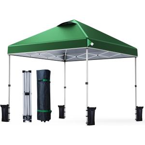 Nazhura 10' x 10' Pop Up Canopy Tent with Sand Weight Bag, Awing for Patio, Freestanding Sun Shelter for Picnic and Camping, One Person Setup, White (Green)