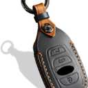 Leather Key Fob Cover, Compatible with Subaru Forester CrossTrek Outback Ascent Legacy Impreza WRX BRZ STI, etc, Retro Style No Screw Design Smart Key Holder Protector(4 Button, Black)