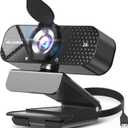 2K HD Webcam with Auto Light Correction, Noise-Canceling Mic, Privacy Cover and Wide Angle Lens, Plug & Play USB Camera for Laptop/PC/Mac, Compatible with Zoom, Skype, Teams & Streaming Black