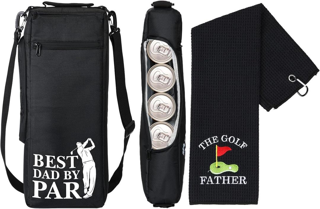 2 x Realspring Golf Cooler Bag Golf Accessories Kit for Men with Golf Towel Golf Ball Cleaning Brush Divot Repair Tool Small Soft Cooler Bags Insulated Beer Cooler Holds for Father's Day Golf Gifts